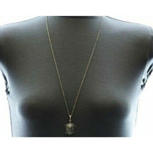 Gold Sea Turtle Necklace Plated 28-30" Burnished Sea Life Nautical Island - Picture 4 of 4